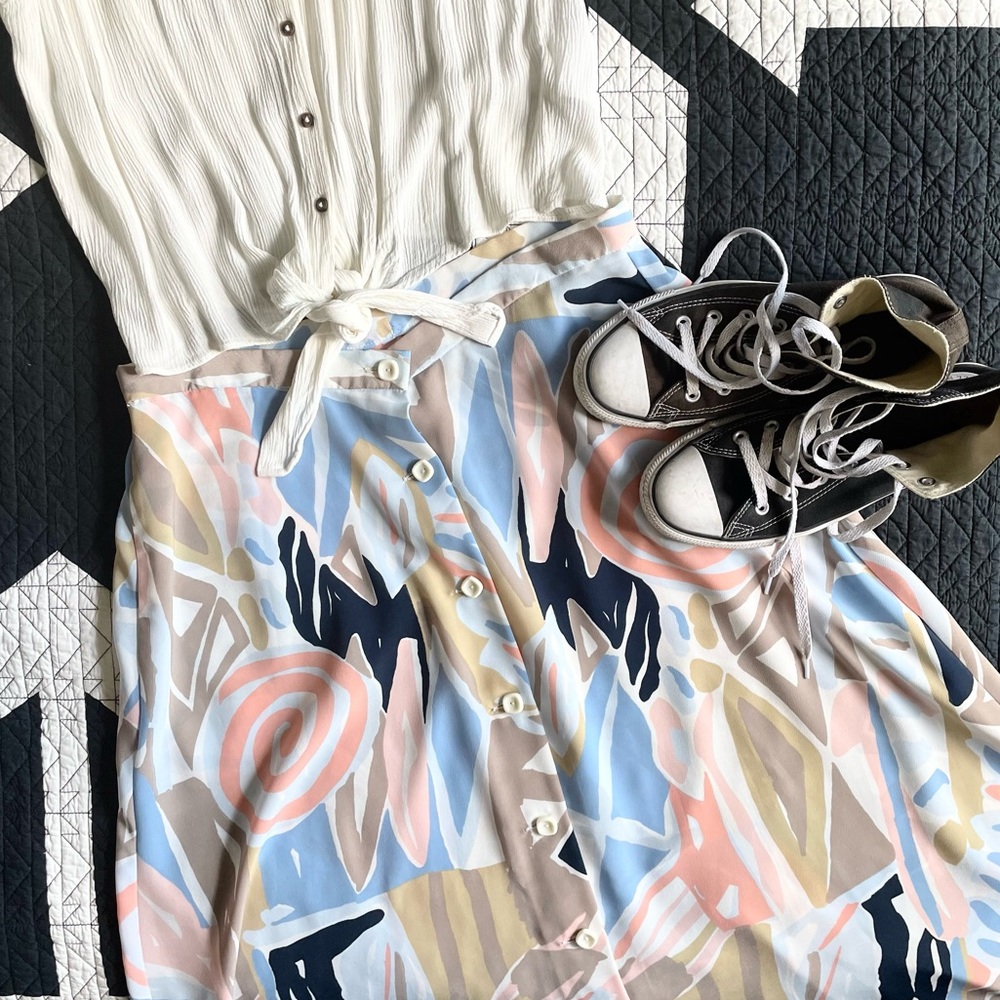 VINTAGE 80’s print circle skirt, women’s size small